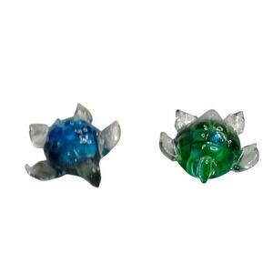 Glass Turtle Figurines Set of 2 Blue Green Coastal Beach Home Decor